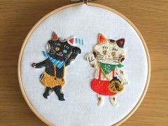 招き猫の刺繍